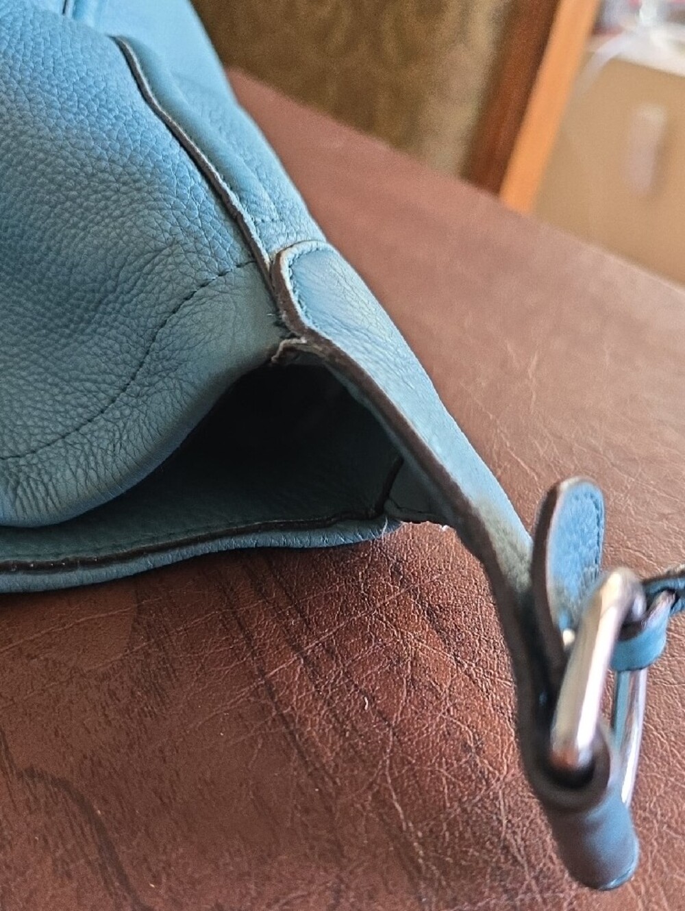 Turquoise pebble leather Coach Avery Shoulder Hobo handbag (model F23309) - Picture 12 of 16